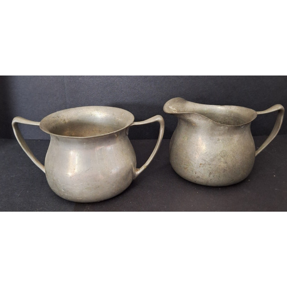 Vintage Cornwall Pewter Middletown Conn USA Sugar and Creamer #13 - Picture 1 of 8